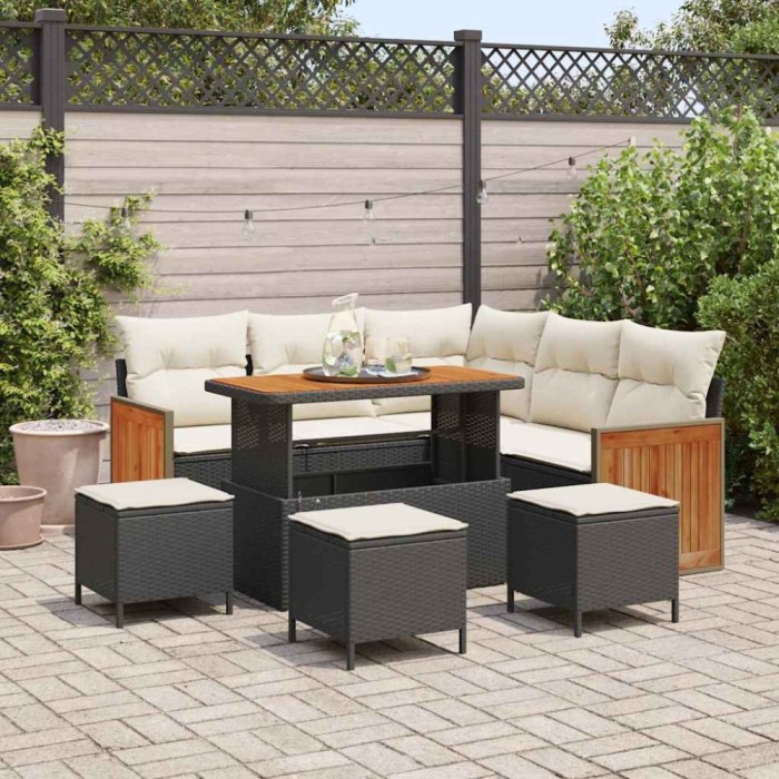 vidaXL Set de canapele pentru grădină cu pernă 9 pcs negru și crem