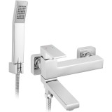 Baterie perete cada/dus Ferro Staccato, cu set de dus si pipa comutator, cartus ceramic, aerator, limitator debit apa, Crom