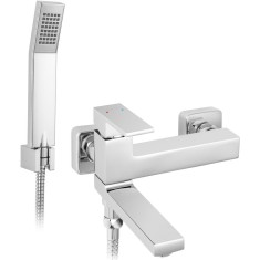 Baterie perete cada/dus Ferro Staccato, cu set de dus si pipa comutator, cartus ceramic, aerator, limitator debit apa, Crom