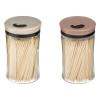 Set Recipiente Scobitori, Model Cu Capace Colorate Pale, 2 Bucăți, Bambus, Transparente, Capac Bej și Maro, Oem