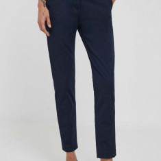 Sisley pantaloni femei, culoarea albastru marin, mulata, high waist