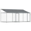 Cusca caini cu acoperis si usi, gri, 4x2x2 m, otel galvanizat