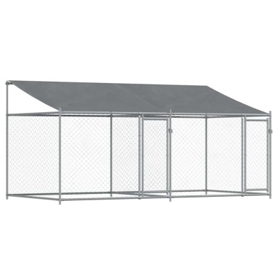 Cusca caini cu acoperis si usi, gri, 4x2x2 m, otel galvanizat foto