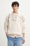 Desigual hanorac de bumbac SEAN barbati, culoarea bej, cu imprimeu, 25SMSK15