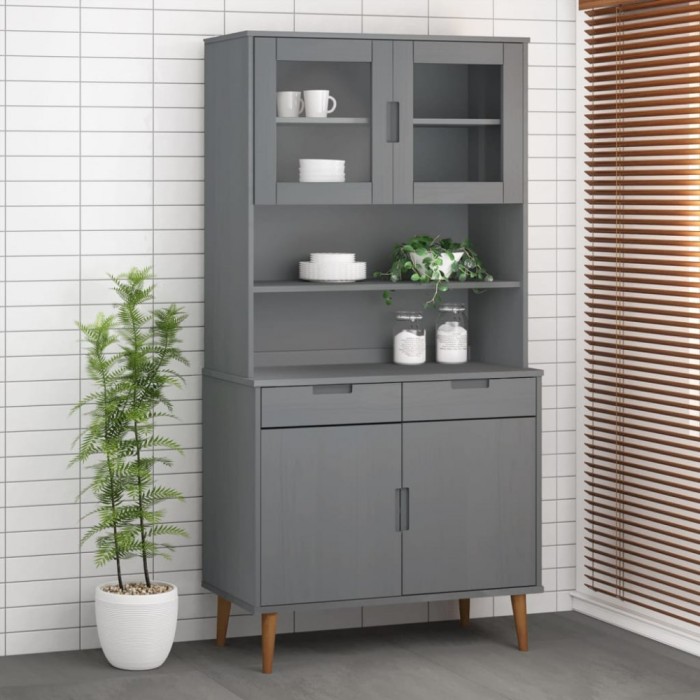 Gossi rafturi superioare dulap inalt, gri, 90x35x100 cm, lemn de pin