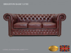 Canapea din piele naturala Chesterfield Basic Lux-Cloudy Red-3 locuri foto