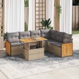 Gossi set canapele gradina cu perne 7 piese bej poliratan/lemn acacia
