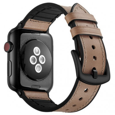 Curea iUni compatibila cu Apple Watch 1/2/3/4/5/6/7, 38mm, Leather Strap, Cream foto