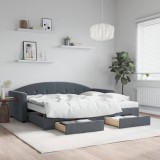 Cumpara ieftin Pat de zi cu extensie și sertare, gri &icirc;nchis, 90x190cm catifea