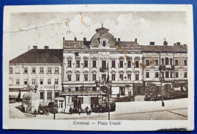 Bucovina - 1924 - Cernauti - Piata Unirii - printata, circulata catre Calimanesti, 2 timbre intacte, stampila lizibila foto