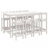 Set bar de gradina, 9 piese, alb, lemn masiv de pin