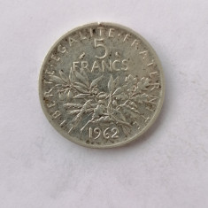 Moneda argint 5 francs 1962 franta.