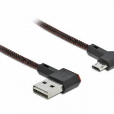 Cablu EASY-USB 2.0 la micro-B EASY-USB unghi stanga/dreapta 1m textil, Delock 85271