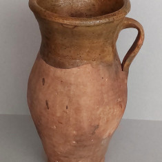 Ulcea de lut ars 26cm, ceramica traditionala romaneasca vechime 70 ani