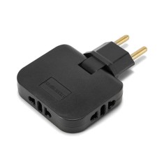 Adaptor Triplu Stecher Pentru Priza Techstar&reg; TS-A3 Cu Rotire 180&deg;, 250V, 10A, Compatibil EU/US, Negru