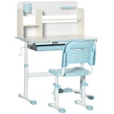 HOMCOM Set Birou și Scaun pentru Copii Reglabile, Inclinabilă la 60&deg; cu Sertar, Rafturi și Suport, 3+ Ani, Albastru | Aosom Romania
