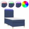 Pat cu arcuri, saltea si LED, albastru, 80x200 cm, textil