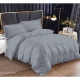 Lenjerie de pat dublu, din bumbac finet, dimensiuni 230 X 250 cm, cu 4 piese, 2 fete de perna, gri