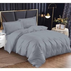 Lenjerie de pat dublu, din bumbac finet, dimensiuni 230 X 250 cm, cu 4 piese, 2 fete de perna, gri