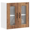 Dulap Bucatarie Lemn Vechi Kalmar, Usa Sticla, 60x31x60 cm, Maro/Gri, Depozitare, Montat pe Perete