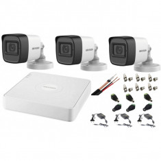 Sistem supraveghere audio-video Hikvision 3 camere Turbo HD 2MP DVR 4 canale SafetyGuard Surveillance