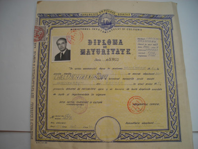 Diploma de maturitate RPR, 1960, stare buna foto