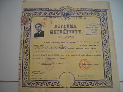 Diploma de maturitate RPR, 1960, stare buna foto