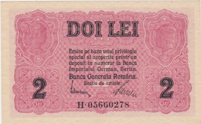 ROMANIA 2 LEI BGR 1917 aUNC foto