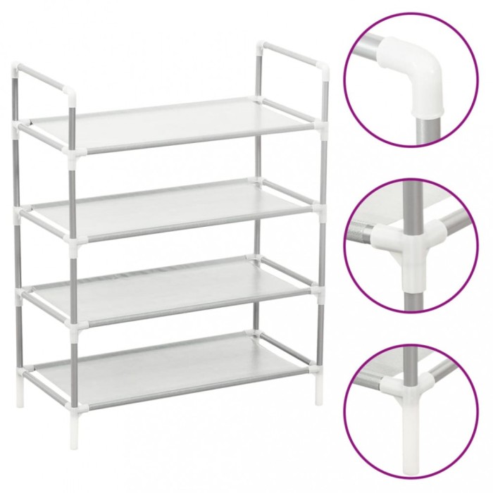 vidaXL Raft &icirc;ncălțăminte 4 etajere, argintiu, metal și textil nețesut