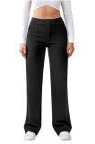 Pantaloni de birou casual pentru femei cu talie &icirc;naltă și picior larg cu buzunare de la Friptspyg &ndash; Negru L