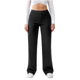 Pantaloni de birou casual pentru femei cu talie &icirc;naltă și picior larg cu buzunare de la Friptspyg &ndash; Negru L