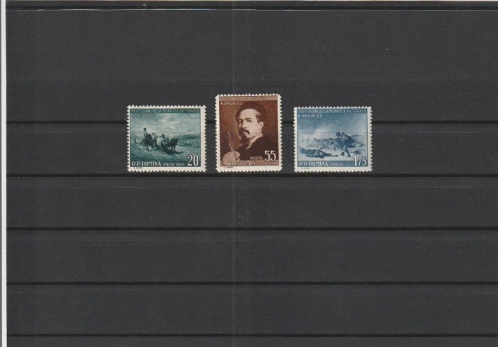 ROMANIA 1957 LP 433 - 50 ANI MOARTEA LUI N.GRIGORESCU SERIE MNH NESTAMPILATA
