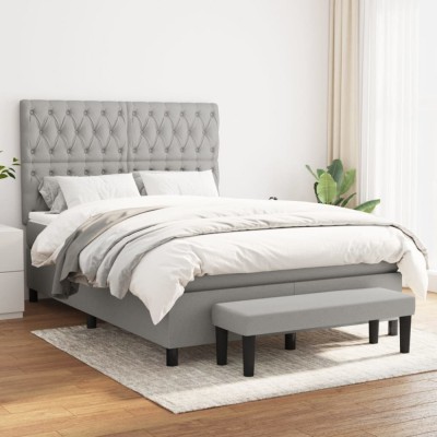 vidaXL Pat box spring cu saltea, gri deschis, 140x190 cm, textil 3136829 foto