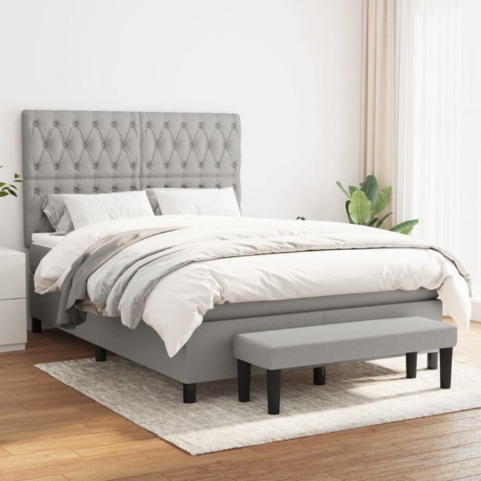 vidaXL Pat box spring cu saltea, gri deschis, 140x190 cm, textil 3136829
