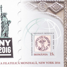 EXPOZITIA FILATELICA MONDIALA NEW YORK 2016 BLOC,2016, Lp.2106,MNH.ROMANIA.