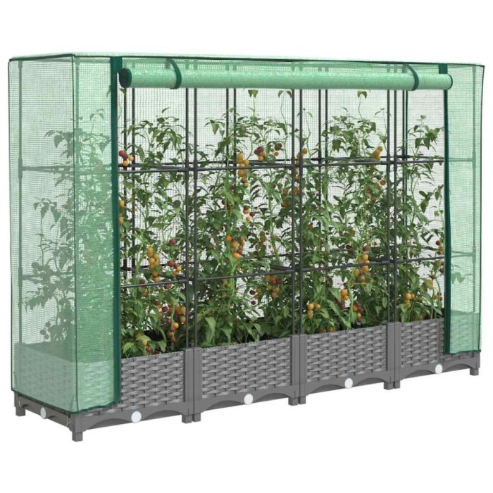 vidaXL Strat &icirc;nălțat cu husă de seră, aspect ratan, 160x40x123 cm 4015854