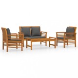 Set mobilier de gradina cu perne, 4 piese, lemn masiv de acacia
