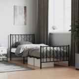 VidaXL Cadru pat metalic cu tăblii de cap/picioare, negru, 90x190 cm