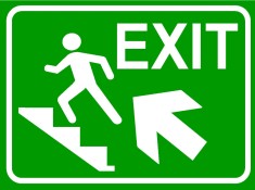 Semn pentru exit pe scari spre stanga sus foto