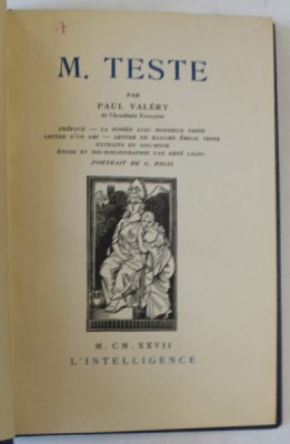 M. TESTE par PAUL VALERY , portrait de G. RIGAL , 1927 , EXEMPLAR 784 DIN 1000 * foto