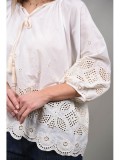 BLUZA TIP TUNICA SCURTA CU BRODERIE RAGGIO Alb S-M