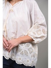 BLUZA TIP TUNICA SCURTA CU BRODERIE RAGGIO Alb S-M