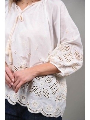 BLUZA TIP TUNICA SCURTA CU BRODERIE RAGGIO Alb S-M foto
