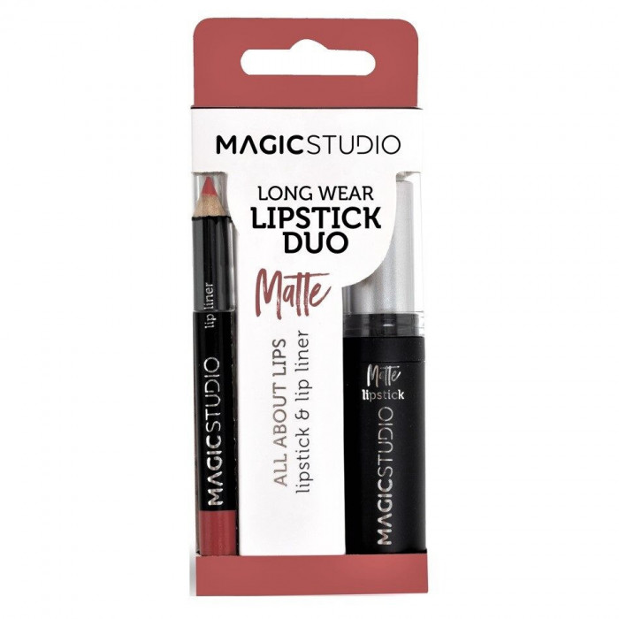 Set Perfect Lips, Ruj de buze mat si creion pentru contur asortat, Nr. 2, Light Brown, Magic Studio