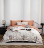 Lenjerie de lux pentru pat dublu,bumbac finet,6 piese,cearceaf cu elastic,alba caramiziu,cu flori-A1011, Jojo Home