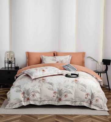 Lenjerie de lux pentru pat dublu,bumbac finet,6 piese,cearceaf cu elastic,alba caramiziu,cu flori-A1011 foto