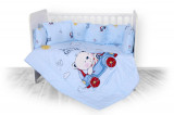 Set lenjerie pat bumbac ranforce 7 piese Lili Bear Car Blue, Lorelli