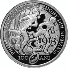 Moneda Romania 10 Lei 2013 - Proof ( 100 ani de la primul joc de rugby - argint) foto