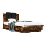 Gossi cadru de pat cu tablie si lumini led, stejar fumuriu, 75x190 cm