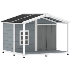 PawHut Cușcă pentru c&acirc;ini rezistentă la intemperii, cușcă &icirc;nălțată din lemn cu acoperiș din asfalt, terasă, pentru c&acirc;ini de talie medie 103x107x83,5cm